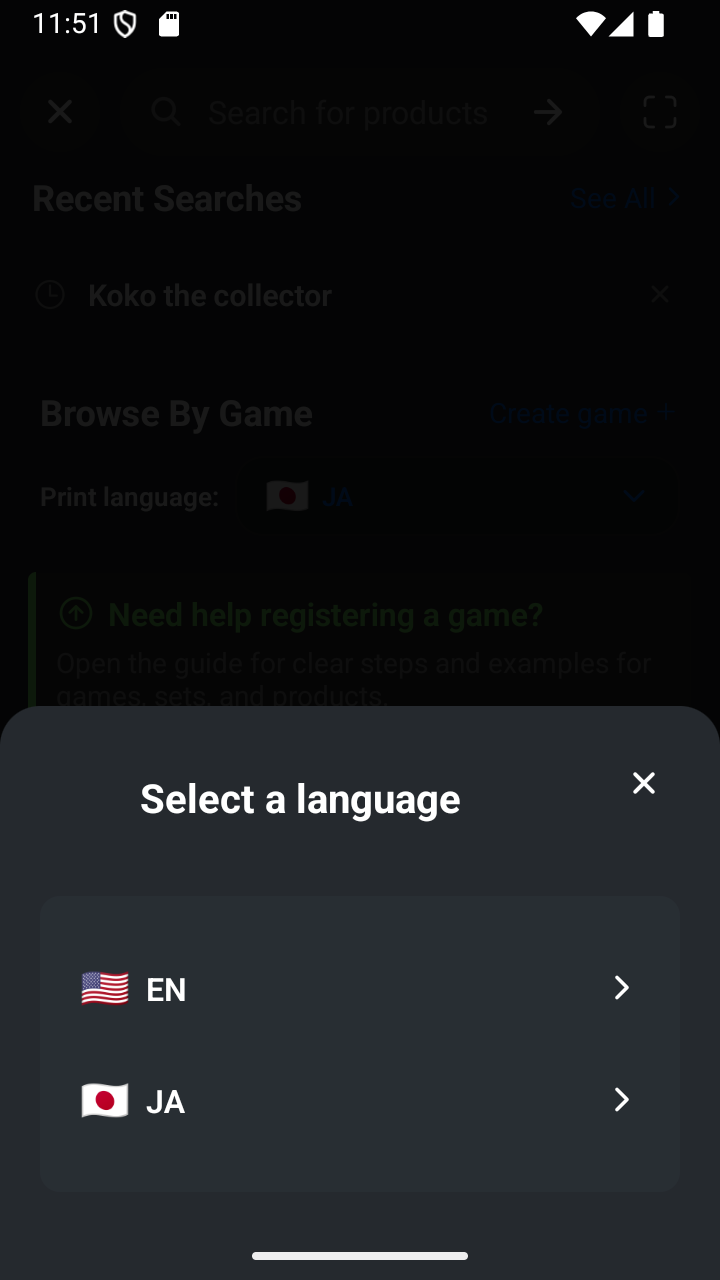 The Print language menu.