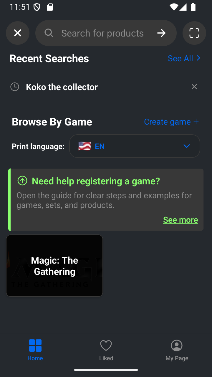 The Create game action.
