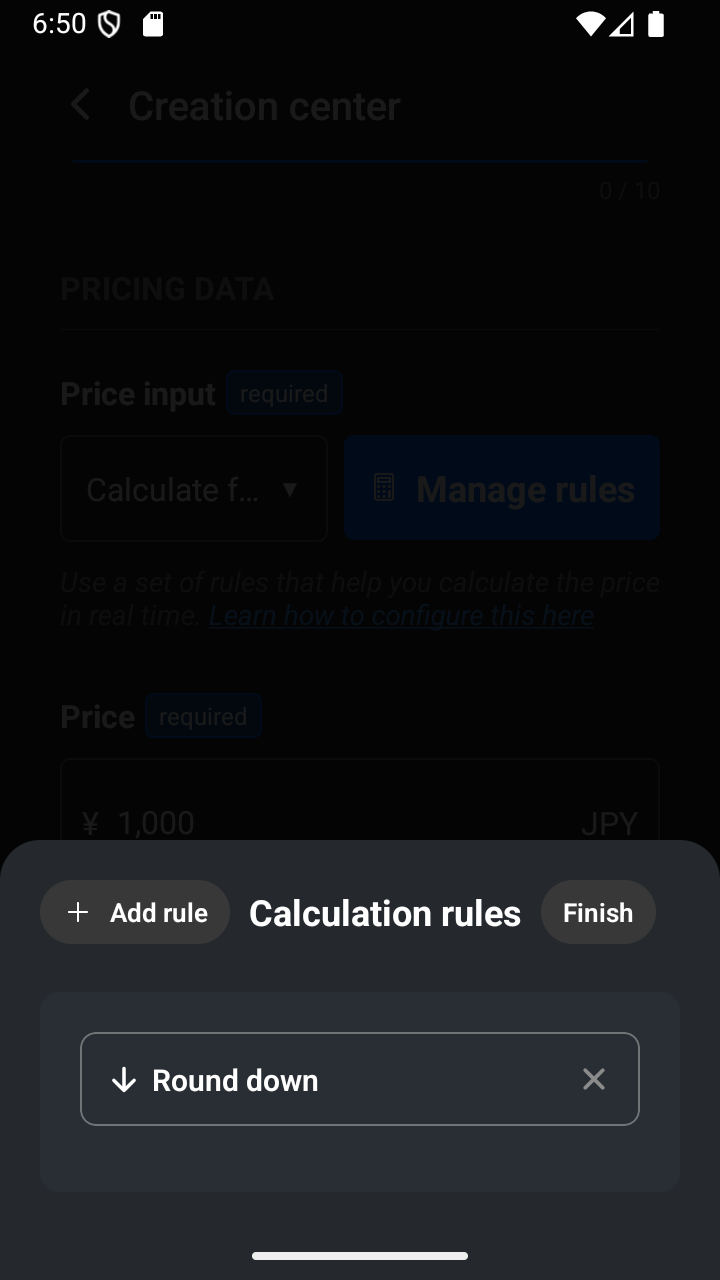 A round-down calculation rule shown after the other rule types.